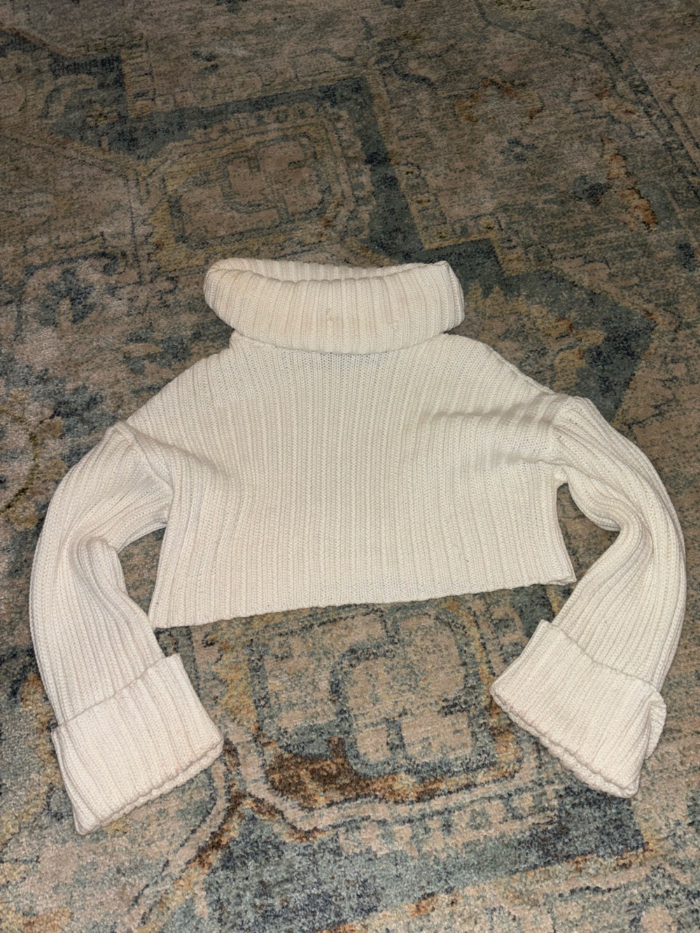 Cotton Candy LA Cream Cropped Ribbed Turtleneck Sweater